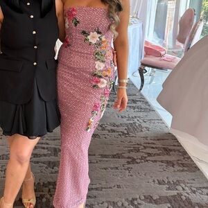 Pink Floral Strapless Gown